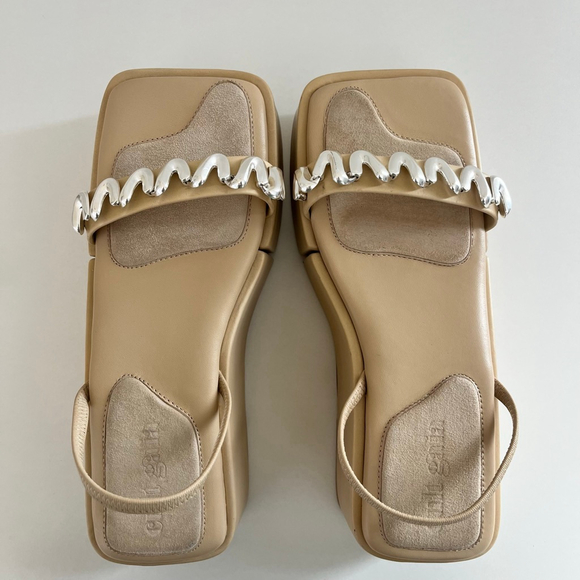 Cult Gaia Onyx Platform Slingback Sandal Silver Spiral Tan EU 38 NWOT - Picture 8 of 13